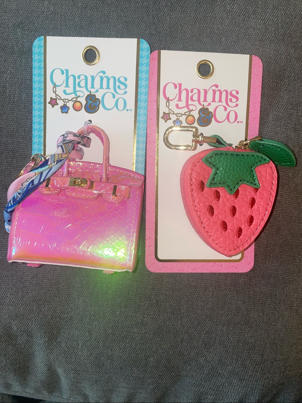 Pink Iridescent Handbag & Strawberry Keychain Set